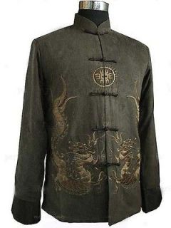 Chinese Traditional Man Dragon Jacket/Coat Size M 3XL Green
