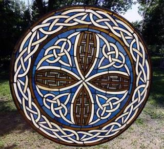 CELTIC BLUEBERRY SWIRL Stained Glass Round Cathedral Window RO 5
