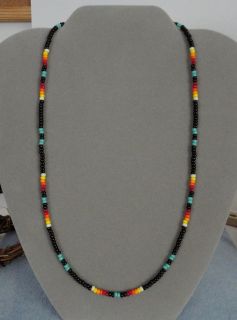 Turquoise + Black Beaded Mens, Womens Necklace ~ Native American Made 