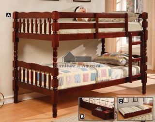 Cherry Kids Bunkbed Twin Over Twin Wood Post Bunk Beds