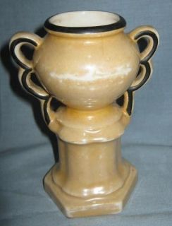   Gold Iridized Black Trim Czechoslovakia Urn Shape Vase Planter Cute