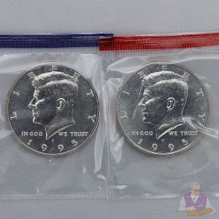 1995 P D Kennedy Half Dollars BU In US Mint Cello 2 Coin Set