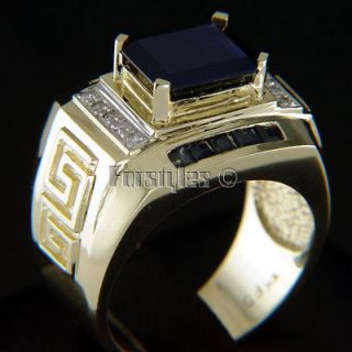 Natural Sapphire Diamonds Solid Gold Mens Ring r00200