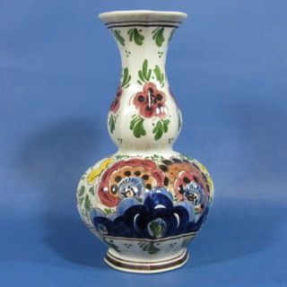 e841 HANDPAINTED 10½ POLYCHROME 2 TIERED DELFT VASE
