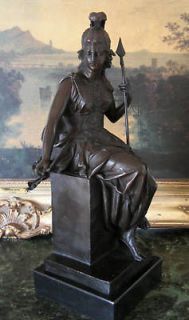 Britannia Military Goddess Spear Heroine Bronze Marble Statue Elegant 
