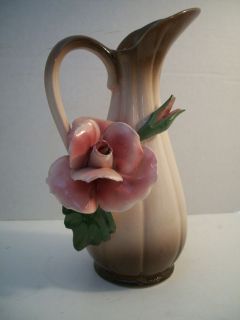   CAPODIMONTE PITCHER 3 D FLOWER Art Pottery MADE IN ITALY Nuova VASE