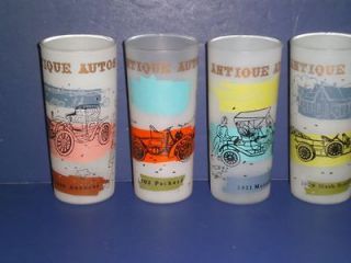 Vintage ANTIQUE AUTOS Frosted GLASS DRINKING TUMBLERS Maxwell Autocar 