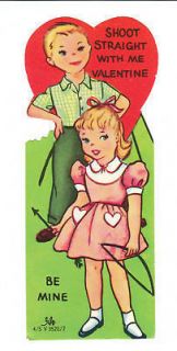 Vintage Valentine Card Archery Boy and Girl 1950s 1960s Die Cut for 