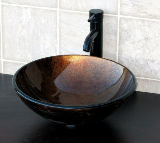 Bathroom Artistic Glass Vessel Sink Oil Rubbed Bronze Faucet 