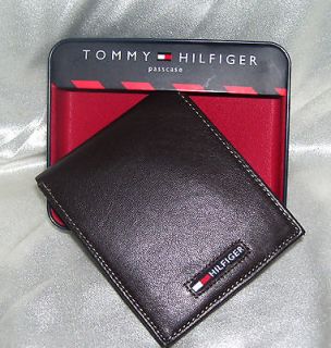 NWT And In Box Tommy Hilfiger Dark Brown Leather Mens By Fold Wallet.