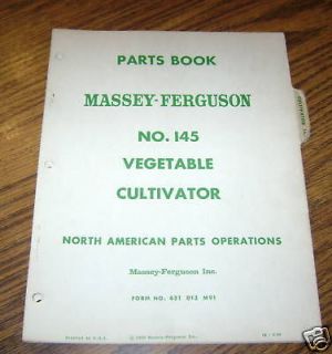 Massey Ferguson 145 Vegetable Cultivator Parts Catalog