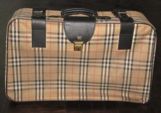 Authentic Vintage BURBERRY Nova Check Leather Suitcase Luggage Travel 