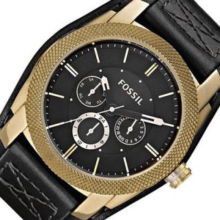 Mens FOSSIL Analog Round New Watch Black Leather Wide Cuff