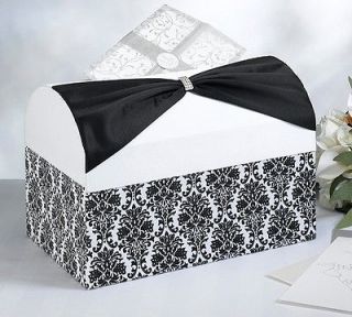 Black Damask White and Black Wedding Card Box Holder   Wishing Well