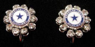 Lovely Vintage American Legion Auxiliary Rhinestone Screwback Earrings