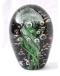 Glass Jellyfish 4.25 in. Tall Green Paperweight Ocean