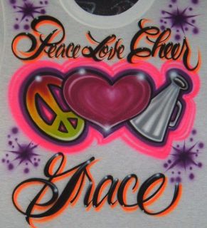 Airbrush Peace Love Cheer With Personalized Name T shirt