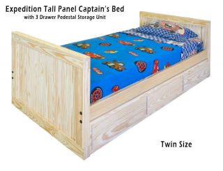 Twin Size Wood Captains Bed & Underbed Storage Unit