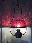 Antique oil lamp wine light winery CRANBERRY Puffy Ruby Red Grape 