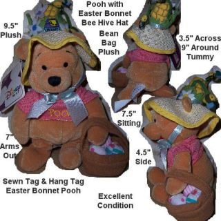 Winnie the Pooh Bean Bag with Easter Bonnet Bee Hive Hat & Easter 