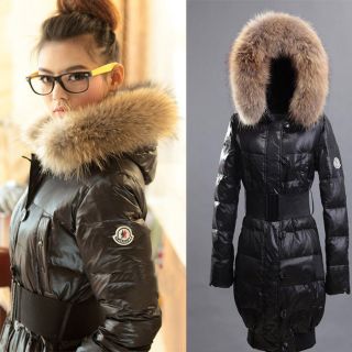   Women Fur Hooded 90% Down Coat Long Parka Glossy Winter Thick Jacket