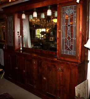 Antique Arts and Crafts Leaded Stained Glass Back Bar Circa 1900 