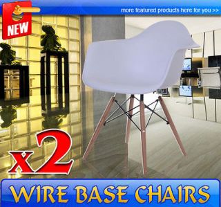 Indoor Set of 2 Arm Mid Century Wood Base Chairs Modern Shell Plastic 