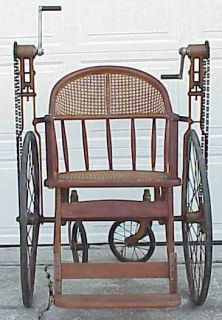 Radical Antique Hand Crank Wheelchair w Caned Seat