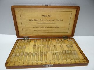   Wood Wooden Quick Fit Gold Filled Crown 383 Box Vials Watch Repair Kit