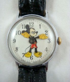   1960s Disney Mickey Mouse US Time Mens Wrist Watch Leather Strap