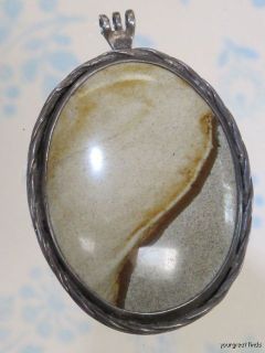  SOUTHWESTERN 925 STERLING SILVER & PETRIFIED WOOD PENDANT NECKLACE