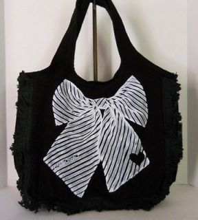   Moshi Bag   Miley Fringe Canvas Tote   BOW/HEART in Black   NWT