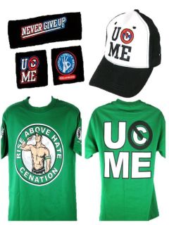   Cena Green Black Cenation WWE Costume T shirt Hat Headband Wristbands
