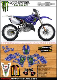 Yamaha 1996 01 YZ125 250 Dirt Bike Graphics Very Rare Team Issue style 