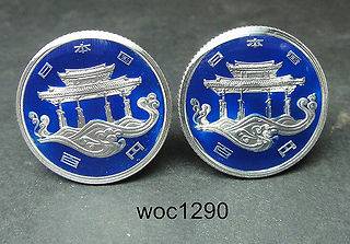Japan coin cufflinks 100 yen gate of shurei Okinawa Expo75