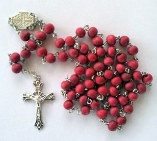 Red Wooden Holy Land Necklaces Israel Chain Christian Cross Crucifix 