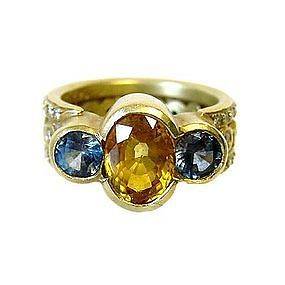 Doris Panos 18K Gold Yellow & Blue Sapphire Ring