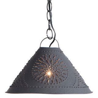 HITCHCOCK blacken punched tin hanging shade ceiling light/ FREE SHIP