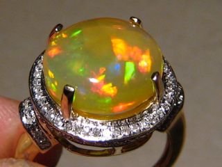   Welo Ethiopian Opal & 120 Diamond Cocktail Dress Ring 14k Yellow Gold