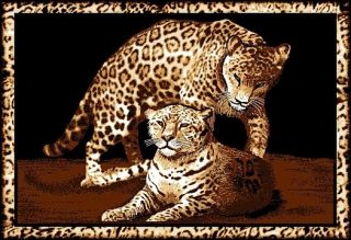 Leopard Family Area Rug 6x8 African Border Carpet New   Actual 5 3 x 