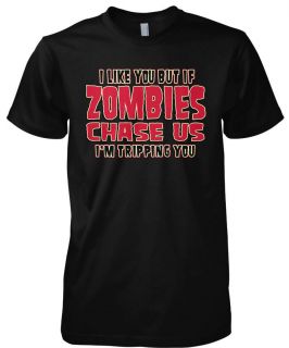   But If Zombies Chase Us Im Tripping You Mens T Shirt Funny Zombie