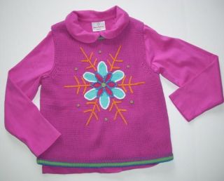 Hanna Andersson Girls 130 7 10 Snowflake Sweater Vest Shirt Set Pink 