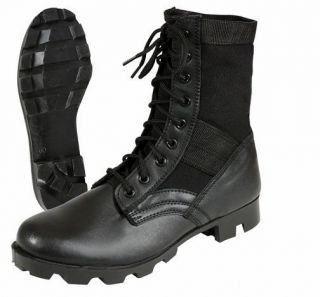 Black Leather Jungle Boots   Army Military Style   Brand New