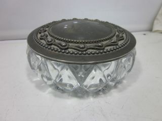 Vintage? Silver Plated Crystal Vanity Trinket Box 5round x 2high