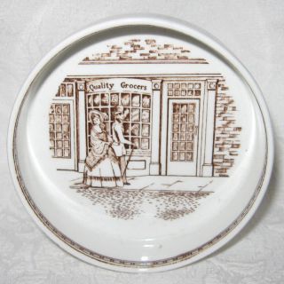 Adams Ironstone Quality Grocery Brown Village Scene Ashtray Small 