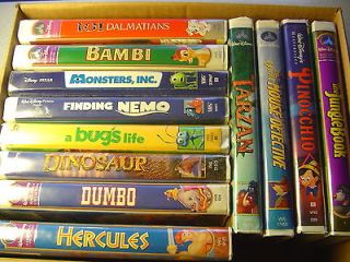 Disneys Finding Nemo, Monsters Inc, Bambi, Dumbo, Bugs Life, 12 VHS 