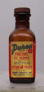 Small Amber Purex Poison Bottle Skull And Crossbones
