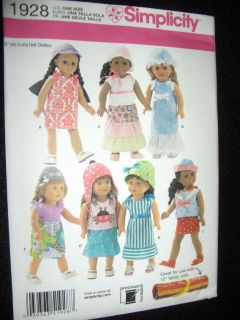 18 Doll American Girl Summer Clothes New Simplicity 1928 Pattern