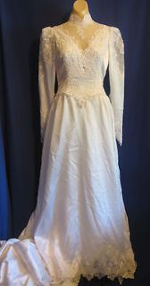 Wedding dress gown sz M vtg 80s retro Victorian Edwardian Steampunk 