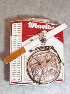 Belt Buckle Silver Metal Marlboro Pack with Skeleton w/ attached 